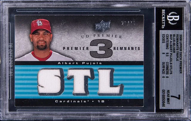 2008 Upper Deck Premier Albert Pujols Remnants Triple Blue-Silver #AP card image