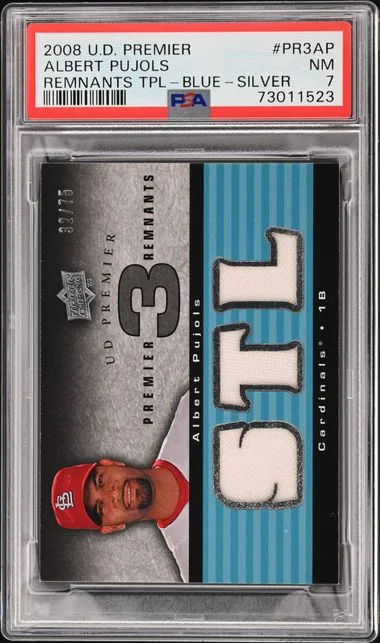 2008 Upper Deck Premier Albert Pujols Game-Used Remnants Triple Blue Silver #PR3-AP card image