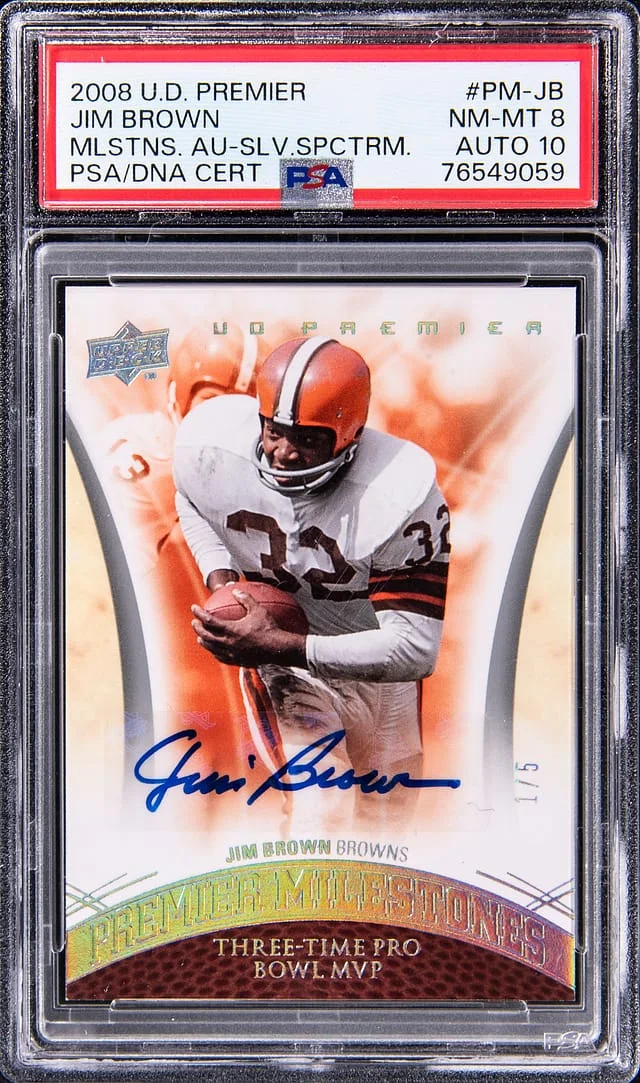 2008 Upper Deck Premier Jim Brown Milestones Autograph Silver Spectrum #PM-JB card image