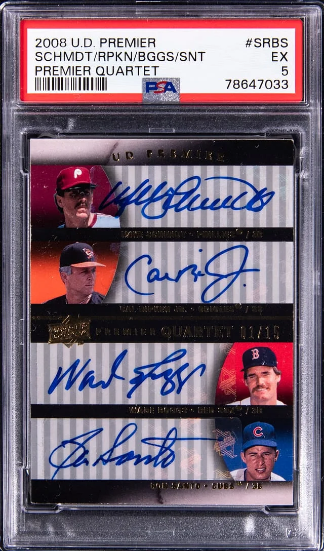 2008 Upper Deck Premier Mike Schmidt/Cal Ripken Jr./Wade Boggs/Ron Santo Multi-Signed Quartet #PQ-SRBS card image