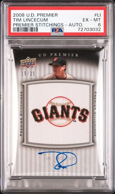 2008 Upper Deck Premier Tim Lincecum Stitchings Autograph #PSTI-LI card image