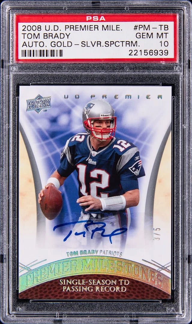 2008 Upper Deck Premier Tom Brady Milestones Autograph Gold Silver Spectrum #PM-TB card image
