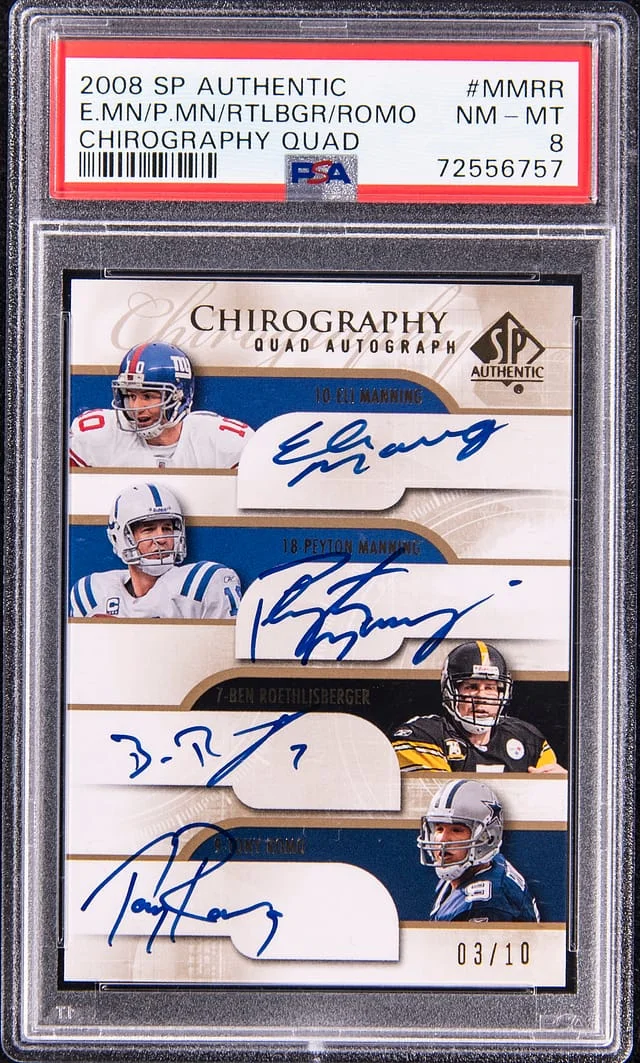 2008 Upper Deck SP Authentic Manning/Manning/Roethlisberger/Romo Multi-Signed Chirography Quad #CH4-MMRR card image