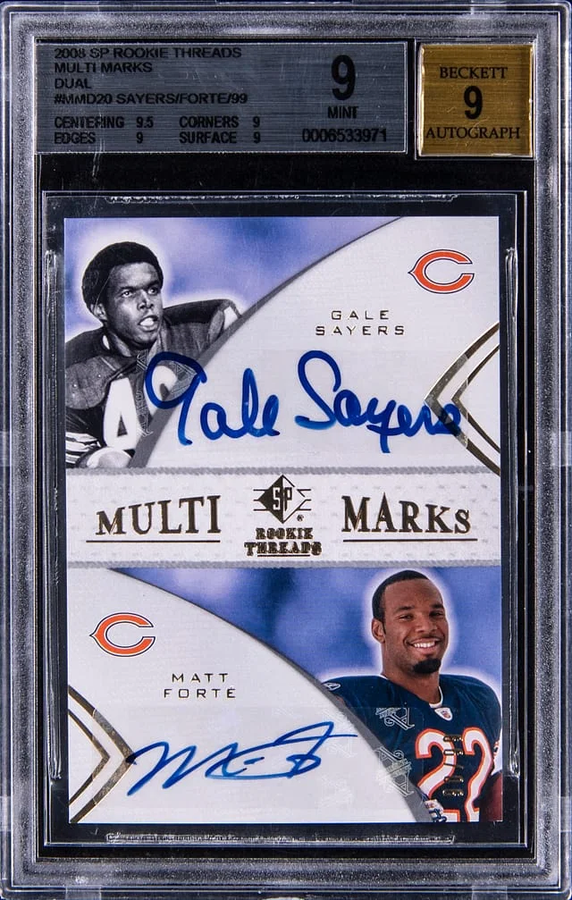 2008 Upper Deck SP Matt Forte/Gale Sayers Threads Multi Marks Dual #MMD20 card image