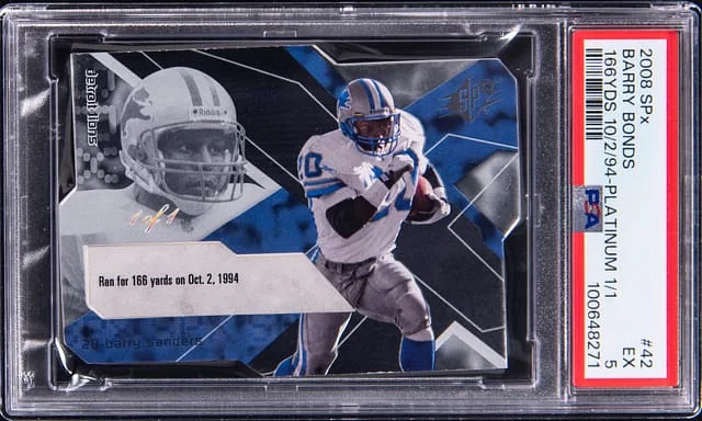 2008 Upper Deck SPx Barry Sanders 166YDS 10/2/94-Platinum 1/1 #42 card image