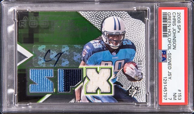 2008 Upper Deck SPx Chris Johnson Green Holofoil Signed Jersey #153 card image