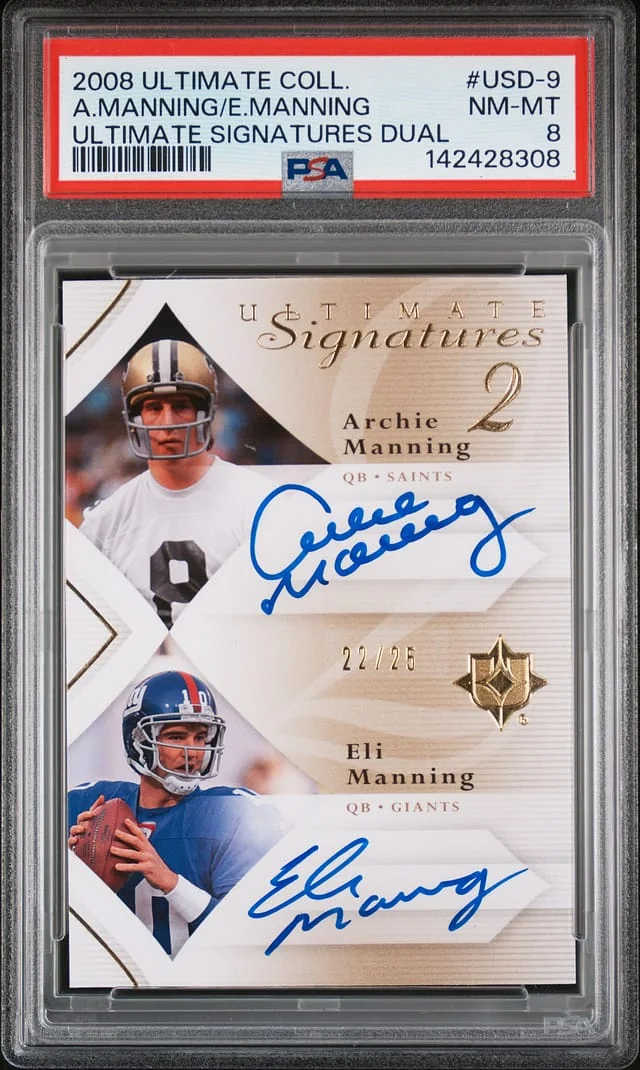 2008 Upper Deck Ultimate Collection Archie Manning/Eli Manning Ultimate Signatures Dual #USD-9 card image