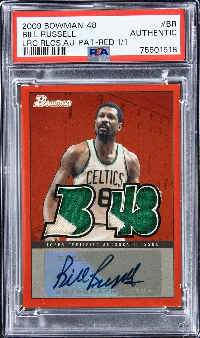 2009-10 Bowman Bill Russell 48 Locker Room Collection Relics Autograph Patch Red #LRCAP-BR card image