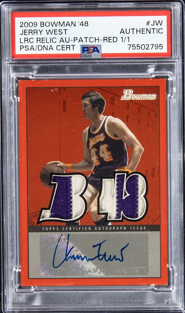 2009-10 Bowman Jerry West 48 Locker Room Collection Autograph Dual Relic Patch Red #LRCAP-JW card image