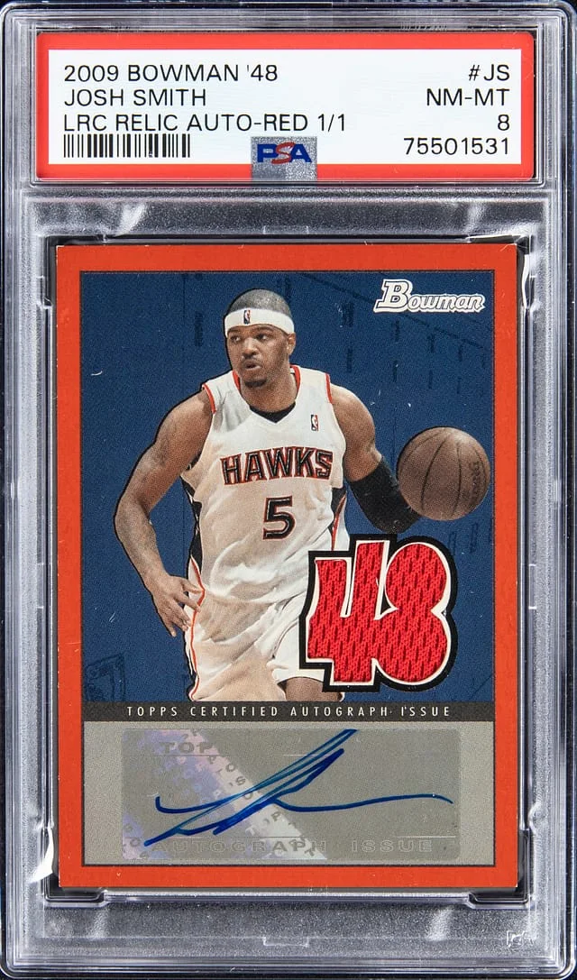 2009-10 Bowman Josh Smith 48 Locker Room Collection Autograph Relic Red #LRCAR-JS card image