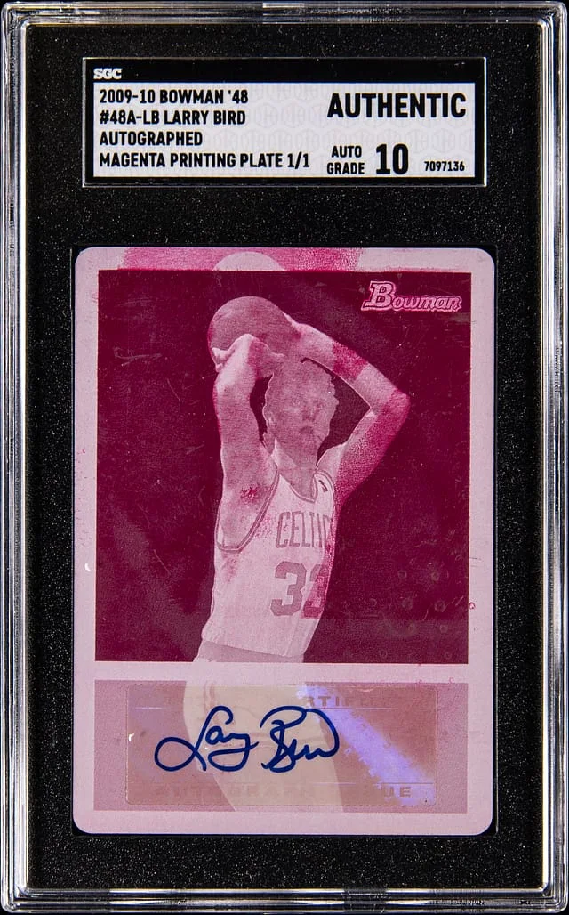 2009-10 Bowman Larry Bird 48 Autograph Magenta Printing Plate #48A-LB card image