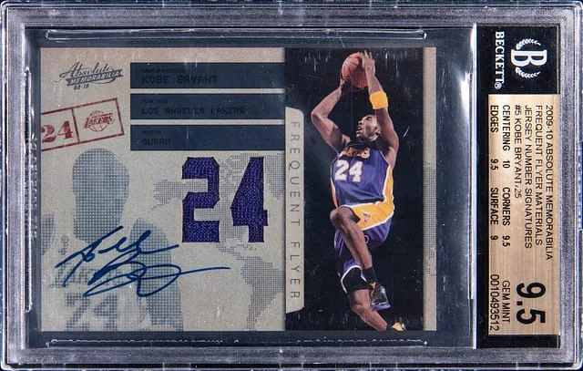 2009-10 Panini Absolute Kobe Bryant Memorabilia Frequent Flyer Materials Jersey Number Signatures #5 card image