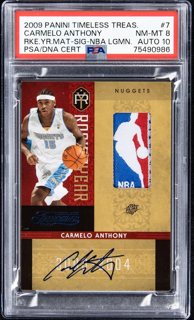 2009-10 Panini Carmelo Anthony Timeless Treasures Year Material Signature NBA Logoman #7 card image
