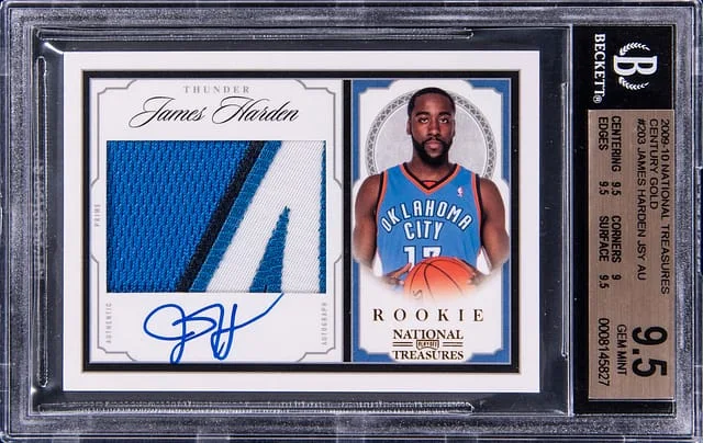 2009-10 Panini National Treasures James Harden Patch Autograph (RPA) Century Gold #203 card image