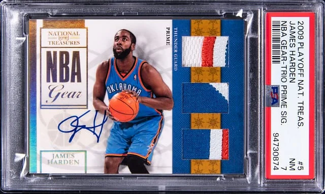 2009-10 Panini National Treasures James Harden NBA Gear Trios Prime Signature #5 card image