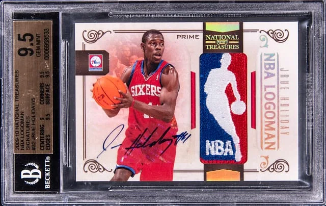 2009-10 Panini National Treasures Jrue Holiday NBA Logoman Signatures #32 card image