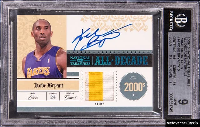 2009-10 Panini National Treasures Kobe Bryant All-Decade Materials Signatures Prime #14 card image