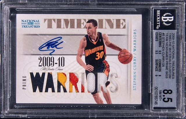 2009-10 Panini National Treasures Stephen Curry Timeline Materials Custom Team Nicknames Prime Signatures #5 card image