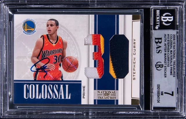 2009-10 Panini National Treasures Stephen Curry, Aftermarket Sticker Colossal Materials Prime #10 card image