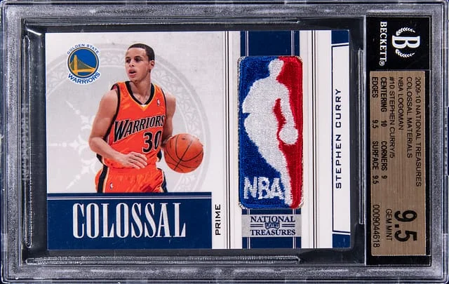 2009-10 Panini National Treasures Stephen Curry Logoman Colossal Materials Prime NBA Logoman #10 card image