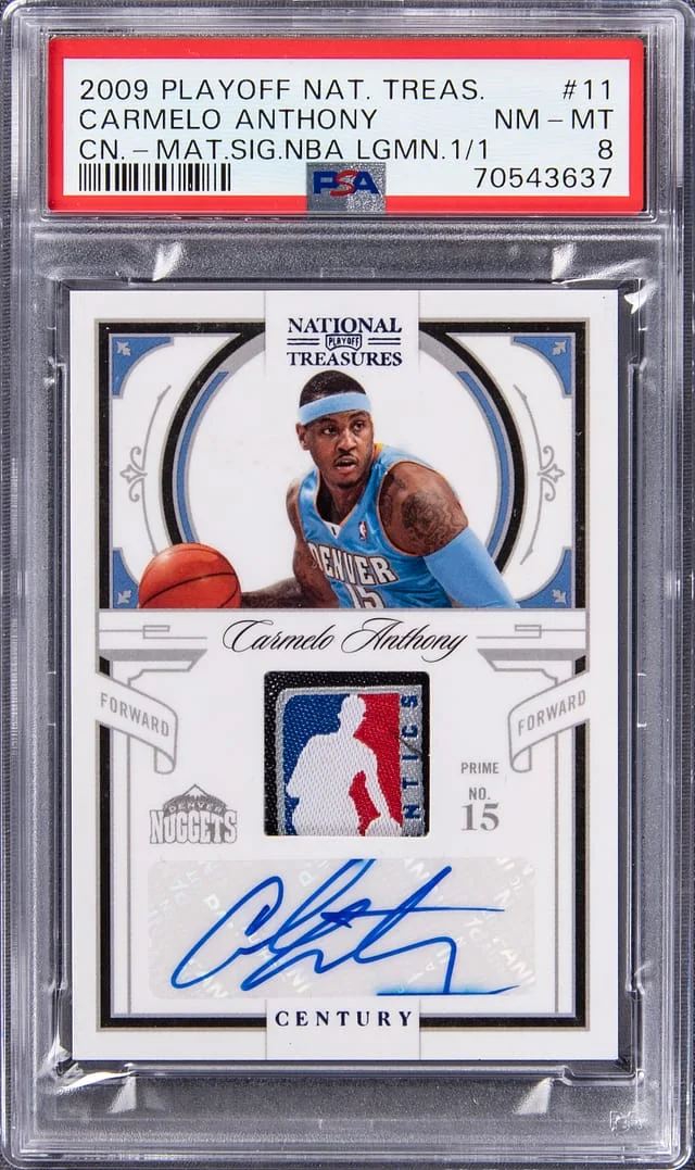 2009-10 Panini Playoff Carmelo Anthony National Treasures Century Material Signatures NBA Logoman #11 card image