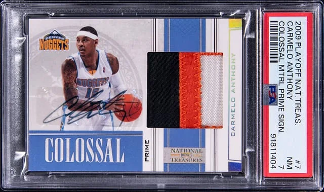 2009-10 Panini Playoff Carmelo Anthony National Treasures Colossal Material Prime Signature #7 card image
