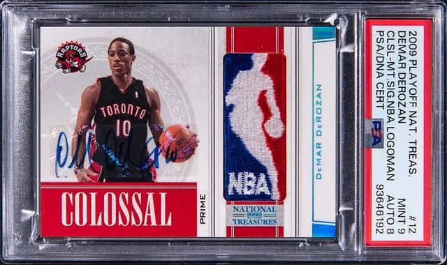 2009-10 Panini Playoff DeMar DeRozan National Treasures Colossal Materials Signature Logoman #12 card image