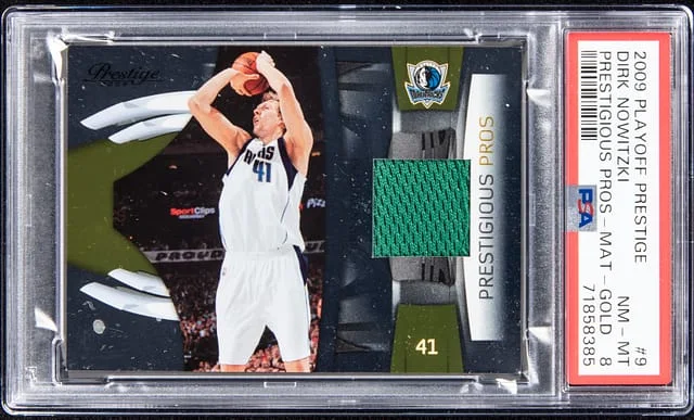 2009-10 Panini Playoff Dirk Nowitzki Prestige Prestigious Pros Materials Gold #9 card image