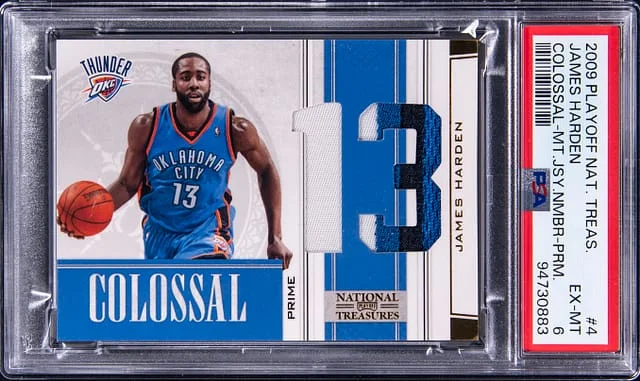 2009-10 Panini Playoff James Harden National Treasures Colossal Materials Jersey Number Prime #4 card image