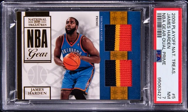 2009-10 Panini Playoff James Harden National Treasures NBA Gear Dual Prime #5 card image