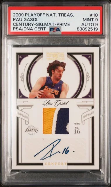 2009-10 Panini Playoff Pau Gasol National Treasures Century Signatures Materials Prime #10 card image