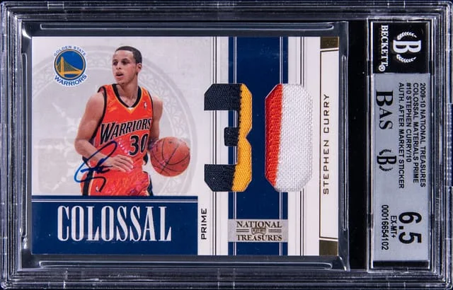 2009-10 Panini Playoff Stephen Curry National Treasures Colossal Materials Jersey Numbers Prime Authentic After Market Sticker Signature #10 card image