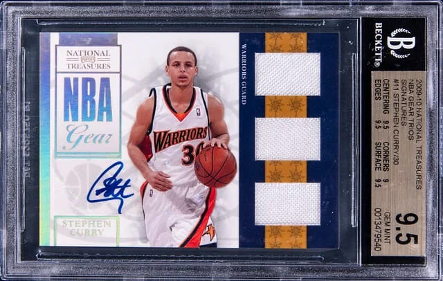 2009-10 Panini Playoff Stephen Curry National Treasures NBA Gear Trios Signatures #11 card image