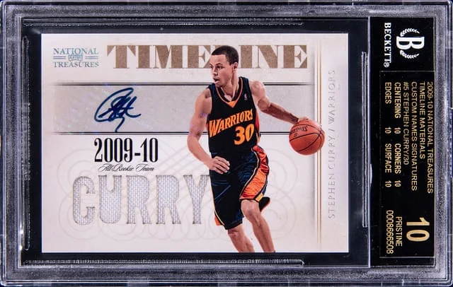 2009-10 Panini Playoff Stephen Curry National Treasures Timeline Materials Custom Team Name Prime Signature #5 card image
