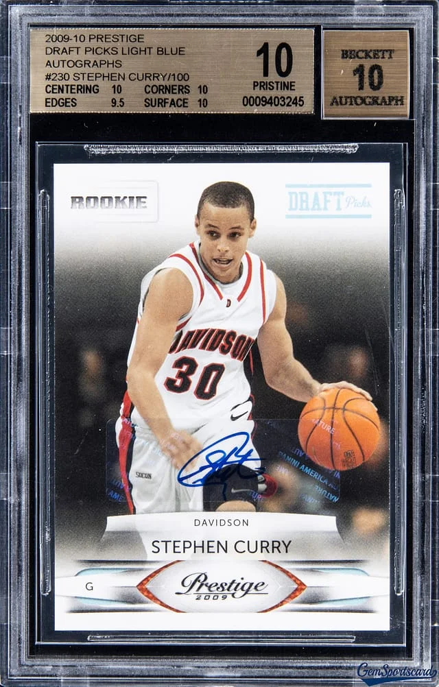 2009-10 Panini Prestige Stephen Curry Draft Picks Light Blue Autograph #230 card image