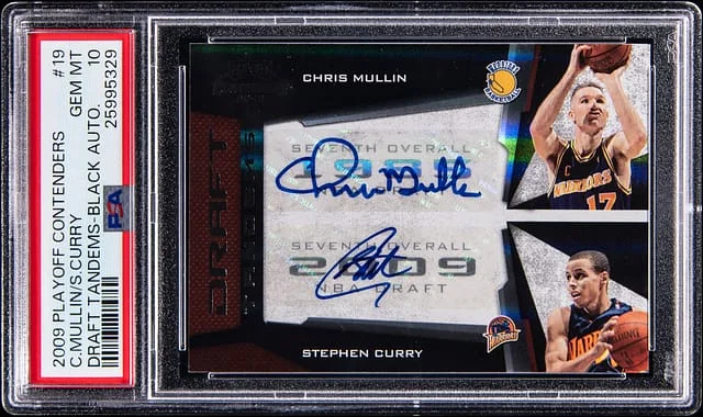 2009-10 Playoff Stephen Curry/Chris Mullin Contenders Draft Tandems Black Autograph #19 card image