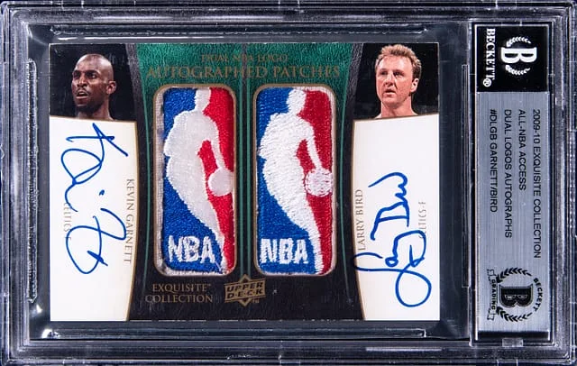 2009-10 UD Exquisite Collection All-NBA Access Dual Logos Autographs Larry Bird/Kevin Garnett #DL-GB card image
