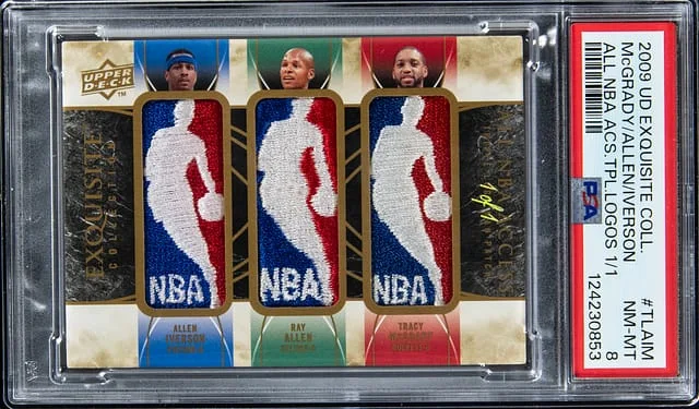 2009-10 Upper Deck Exquisite Collection Allen Iverson/Ray Allen/Tracy McGrady Game-Used Logoman All NBA Access Triple Logos #TL-AIM card image