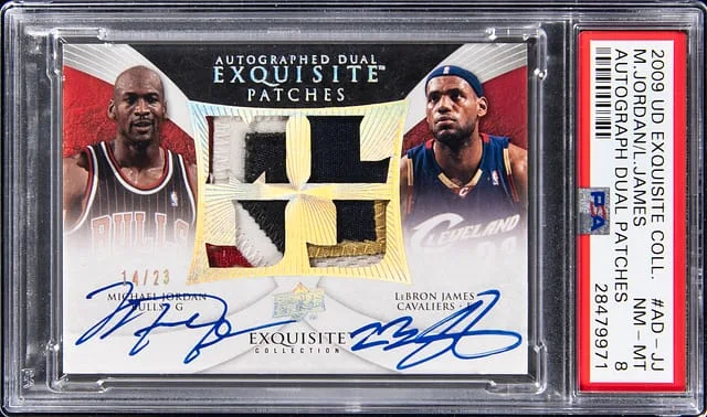 2009-10 Upper Deck Exquisite Collection Michael Jordan/LeBron James Autographed Dual Patches #AD-JJ card image