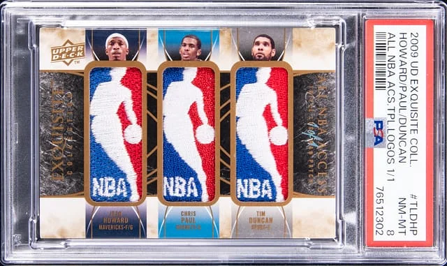 2009-10 Upper Deck Exquisite Collection Tim Duncan/Chris Paul/Josh Howard Game-Used All-NBA Access Triple Logoman #TL-DHP card image