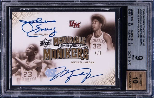 2009-10 Upper Deck Michael Jordan/Julius Erving Greats Of The Game Memorable Monikers Dual Signatures #MM-JE card image