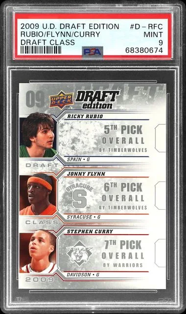 2009-10 Upper Deck Ricky Rubio/Jonny Flynn/Stephen Curry Draft Edition Draft Class #D-RFC card image