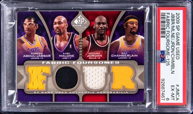 2009-10 Upper Deck SP Game Used Abdul-Jabbar/Malone/Jordan/Chamberlain Fabric Foursome #F4-JMCA card image