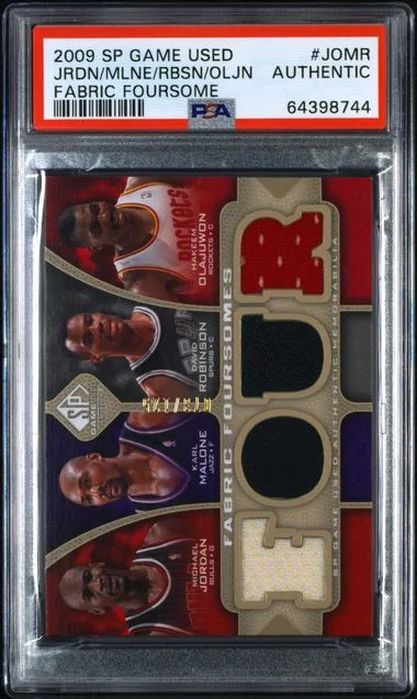 2009-10 Upper Deck SP Game Used David Robinson/Hakeem Olajuwon/Karl Malone/Michael Jordan Game-Used Fabric Foursome #F4-JOMR card image