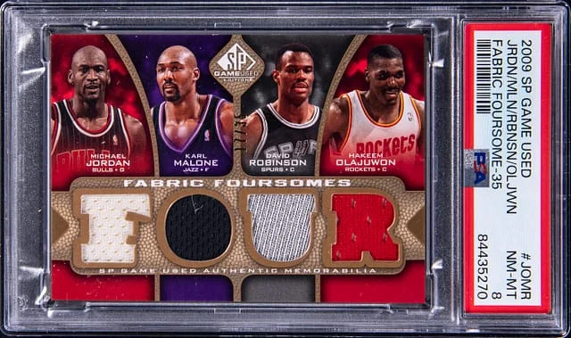 2009-10 Upper Deck SP Game Used Jordan/Malone/Robinson/Olajuwon Fabric Foursome #F4-JOMR card image