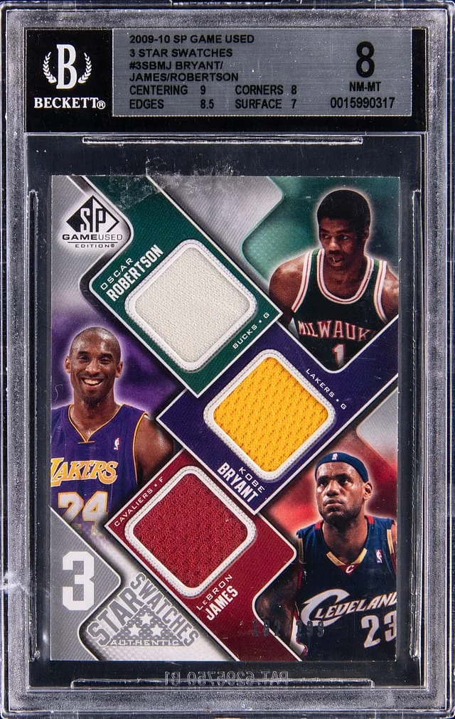 2009-10 Upper Deck SP Game Used Kobe Bryant/LeBron James/Oscar Robertson 3 Star Swatches #3S-BMJ card image
