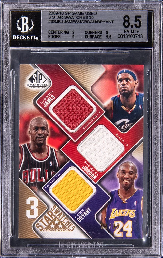 2009-10 Upper Deck SP Game Used LeBron James/Michael Jordan/Kobe Bryant Game-Used 3 Star Swatches 125 #3S-JBJ card image