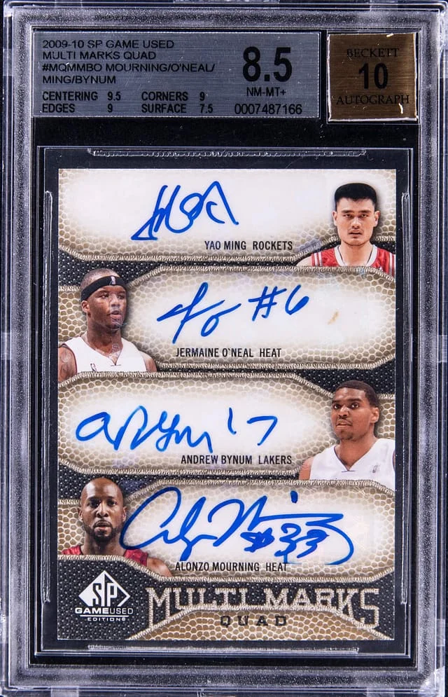 2009-10 Upper Deck SP Ming/O'Neal/Bynum/Mourning Multi-Signed (4) Game-Used Multi Marks Quad #MQ-MMBO card image