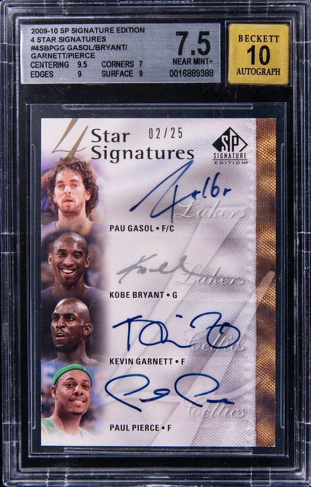 2009-10 Upper Deck SP Signature Edition Kobe Bryant/Kevin Garnett/Pau Gasol/Paul Pierce Multi-Signed 4 Star Signatures #4S-BPGG card image
