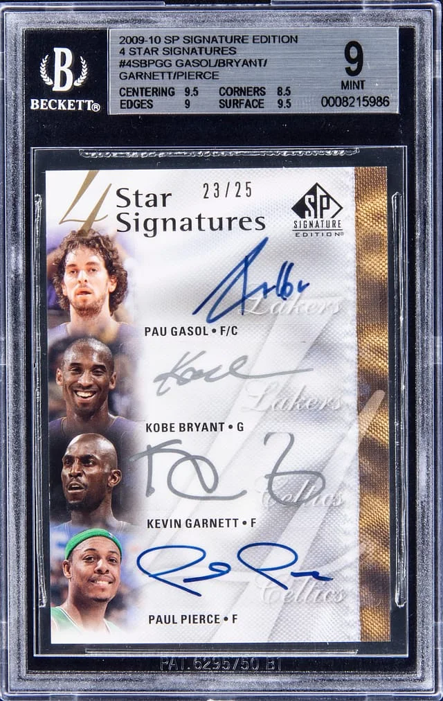 2009-10 Upper Deck SP Signature Edition Pau Gasol/Kobe Bryant/Kevin Garnett/Paul Pierce Multi-Signed 4 Star Signatures #4S-BPGG card image